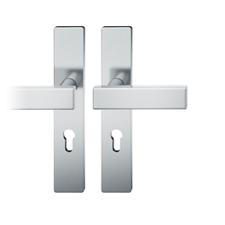 FSB ASL® Drückergarnitur, Langschild, eckig, PZ gelocht, E92, DIN Links-Rechts, 12 1003, Edelstahl spiegelpoliert, mit Stütznocken, Vierkant 8mm, TS 39-58mm Nr. 0 12 1003 02112 6205