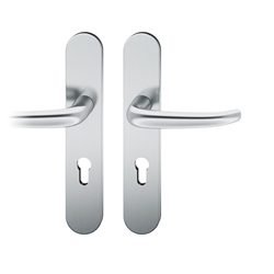 FSB ASL® Drückergarnitur, Langschild, oval, PZ gelocht, E72, DIN Links-Rechts, 12 1023, Edelstahl spiegelpoliert, mit Stütznocken, Vierkant 8mm, TS 39-58mm Nr. 0 12 1023 02710 6205