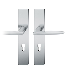 FSB ASL® Drückergarnitur, Langschild, eckig, PZ gelocht, E92, DIN Links-Rechts, 12 1058, Edelstahl spiegelpoliert, mit Stütznocken, Vierkant 8mm, TS 39-58mm Nr. 0 12 1058 02112 6205