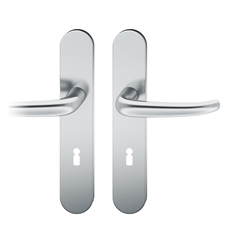FSB ASL® Drückergarnitur, Langschild, oval, BB gelocht, E72, DIN Links-Rechts, 12 1023, Edelstahl spiegelpoliert, mit Stütznocken, Vierkant 8mm, TS 39-58mm Nr. 0 12 1023 02702 6205