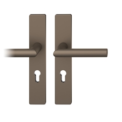 FSB ASL® Drückergarnitur, Langschild, eckig, PZ gelocht, E92, DIN Links-Rechts, 12 1076, Mittelbronzefarbig gestrahlt, mit Stütznocken, Vierkant 8mm, TS 39-58mm Nr. 0 12 1076 02112 0510