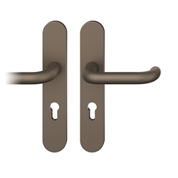 FSB ASL® Drückergarnitur, Langschild, oval, PZ gelocht, E72, DIN Links-Rechts, 12 1146, Mittelbronzefarbig gestrahlt, mit Stütznocken, Vierkant 8mm, TS 39-58mm Nr. 0 12 1146 02710 0510