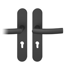 FSB ASL® Drückergarnitur, Langschild, oval, PZ gelocht, E72, DIN Links-Rechts, 12 1107 gestrahlt, mit Stütznocken, Vierkant 8mm, TS 39-58mm Nr. 0 12 1107 02710 0810