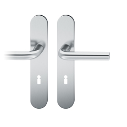 FSB ASL® Drückergarnitur, Langschild, oval, BB gelocht, E72, DIN Links-Rechts, 12 1075, Edelstahl spiegelpoliert, mit Stütznocken, Vierkant 8mm, TS 39-58mm Nr. 0 12 1075 02702 6205