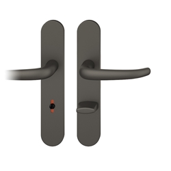 FSB ASL® Drückergarnitur, Langschild, oval, WC Schauscheibe/Schlitzkopf, E78, DIN Links-Rechts, 12 1023, Dunkelbronzefarbig gestrahlt, mit Stütznocken, Vierkant 8mm, TS 39-58mm Nr. 0 12 1023 03154 0710