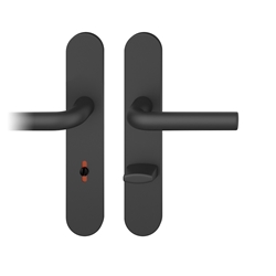 FSB ASL® Drückergarnitur, Langschild, oval, WC Schauscheibe/Schlitzkopf, E78, DIN Links-Rechts, 12 1075 gestrahlt, mit Stütznocken, Vierkant 8mm, TS 39-58mm Nr. 0 12 1075 03154 0810