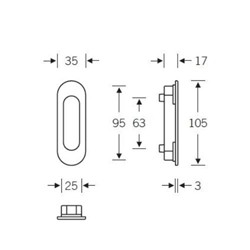 FSB PSK-Muschel, für Handhebel, B 35mm, H 105, 42 4215, oval, ohne Lochung, Edelstahl fein matt, verdeckt verschraubt, BA 63mm, für Handhebel Nr. 0 42 4215 01100 6204