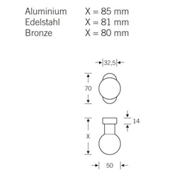 FSB AGL® PT-Knopf, Kugelform, auf ovaler Rosette, Edelstahl, DIN Links-Rechts, 07 0802, Edelstahl fein matt, o. Stütznocken, verdeckt verschraubt, VK 8mm, Abdeckung 14mm, gerade, Lagerung drehbar Nr. 0 07 0802 12853 6204