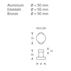 FSB PT-Knopf, rund auf ovaler Rosette, Bronze, DIN Links-Rechts, 07 0829, Hellbronze patiniert gewachst, o. Stütznocken, verdeckt verschraubt, Abdeckung 14mm, flach, Lagerung fest Nr. 0 07 0829 22801 7615