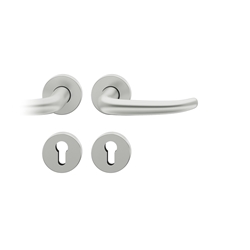 FSB ASL® Drückergarnitur, mit Rosetten, rund, DIN Links-Rechts, PZ gelocht, Aluminium, 12 1023, Naturfarbig, mit Stütznocken, Vierkant 8mm, Stärke Abdeckung 7mm, TS 39-58mm Nr. 0 12 1023 01310 0105