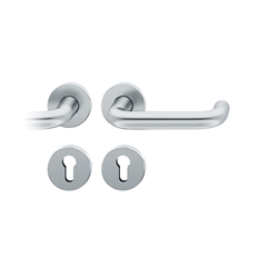 FSB ASL® Drückergarnitur, mit Rosetten, rund, DIN Links-Rechts, PZ gelocht, Edelstahl, 12 1070, Edelstahl, mit Stütznocken, Vierkant 8mm, Stärke Abdeckung 7mm, TS 39-58mm Nr. 0 12 1070 01310 6204