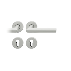 FSB ASL® Drückergarnitur, mit Rosetten, rund, DIN Links-Rechts, PZ gelocht, Aluminium, 12 1076, Naturfarbig, mit Stütznocken, Vierkant 8mm, Stärke Abdeckung 7mm, TS 39-58mm Nr. 0 12 1076 01310 0105
