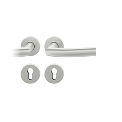 FSB ASL® Drückergarnitur, mit Rosetten, rund, DIN Links-Rechts, PZ gelocht, Aluminium, 12 1107, Naturfarbig, mit Stütznocken, Vierkant 8mm, Stärke Abdeckung 7mm, TS 39-58mm Nr. 0 12 1107 01310 0105