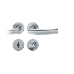 FSB ASL® Drückergarnitur, mit Rosetten, rund, DIN Links-Rechts, WC Schauscheibe/Schlitzkopf, Edelstahl, 12 1107, Edelstahl, mit Stütznocken, Vierkant 8mm, Stärke Abdeckung 7mm, TS 39-58mm Nr. 0 12 1107 01954 6204
