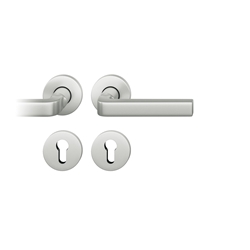 FSB ASL® Drückergarnitur, mit Rosetten, rund, DIN Links-Rechts, PZ gelocht, Aluminium, 12 1004, Naturfarbig, mit Stütznocken, Vierkant 8mm, Stärke Abdeckung 7mm, TS 39-58mm Nr. 0 12 1004 01310 0105