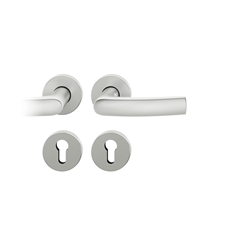 FSB ASL® Drückergarnitur, mit Rosetten, rund, DIN Links-Rechts, PZ gelocht, Aluminium, 12 1015, Naturfarbig, mit Stütznocken, Vierkant 8mm, Stärke Abdeckung 7mm, TS 39-58mm Nr. 0 12 1015 01310 0105