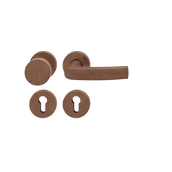 FSB ASL® OT-Wechselgarnitur, mit Rosetten, rund, PZ gelocht, DIN Links-Rechts, Bronze, 12 1015, Hellbronze patiniert gewachst, verdeckt verschraubt, mit Stütznocken, Klasse 4, Vierkant 8mm, TS 39-58mm, mit Knopf 0829 Nr. 0 12 1015 01710 7615
