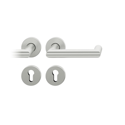 FSB ASL® Drückergarnitur, mit Rosetten, rund, DIN Links-Rechts, PZ gelocht, Aluminium, 12 1016, Naturfarbig, mit Stütznocken, Vierkant 8mm, Stärke Abdeckung 7mm, TS 39-58mm Nr. 0 12 1016 01310 0105
