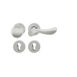 FSB ASL® OT-Wechselgarnitur, mit Rosetten, rund, PZ gelocht, DIN Links, Aluminium, 12 1020, Naturfarbig eloxiert, verdeckt verschraubt, mit Stütznocken, Klasse 4, Vierkant 8mm, TS 39-58mm, mit Knopf 0802 Nr. 0 12 1020 01610 0105