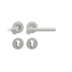 FSB ASL® Drückergarnitur, mit Rosetten, rund, DIN Links-Rechts, PZ gelocht, Aluminium, 12 1021, Naturfarbig, mit Stütznocken, Vierkant 8mm, Stärke Abdeckung 7mm, TS 39-58mm Nr. 0 12 1021 01310 0105