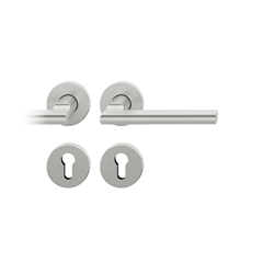 FSB ASL® Drückergarnitur, mit Rosetten, rund, DIN Links-Rechts, PZ gelocht, Aluminium, 12 1035, Naturfarbig, mit Stütznocken, Vierkant 8mm, Stärke Abdeckung 7mm, TS 39-58mm Nr. 0 12 1035 01310 0105