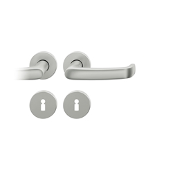 FSB ASL® Drückergarnitur, mit Rosetten, rund, DIN Links-Rechts, BB gelocht, Aluminium, 12 1045, Naturfarbig, mit Stütznocken, Vierkant 8mm, Stärke Abdeckung 7mm, TS 39-58mm Nr. 0 12 1045 01302 0105