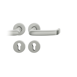 FSB ASL® Drückergarnitur, mit Rosetten, rund, DIN Links-Rechts, PZ gelocht, Aluminium, 12 1045, Naturfarbig, mit Stütznocken, Vierkant 8mm, Stärke Abdeckung 7mm, TS 39-58mm Nr. 0 12 1045 01310 0105