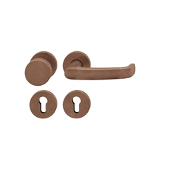 FSB ASL® OT-Wechselgarnitur, mit Rosetten, rund, PZ gelocht, DIN Links-Rechts, Bronze, 12 1045, Hellbronze patiniert gewachst, verdeckt verschraubt, mit Stütznocken, Klasse 4, Vierkant 8mm, TS 39-58mm, mit Knopf 0829 Nr. 0 12 1045 01710 7615