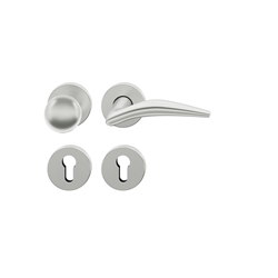 FSB ASL® OT-Wechselgarnitur, mit Rosetten, rund, PZ gelocht, DIN Rechts, Aluminium, 12 1057, Naturfarbig eloxiert, verdeckt verschraubt, mit Stütznocken, Klasse 4, Vierkant 8mm, TS 39-58mm, mit Knopf 0802 Nr. 0 12 1057 01510 0105