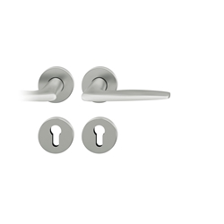 FSB ASL® Drückergarnitur, mit Rosetten, rund, DIN Links-Rechts, PZ gelocht, Aluminium, 12 1058, Naturfarbig, mit Stütznocken, Vierkant 8mm, Stärke Abdeckung 7mm, TS 39-58mm Nr. 0 12 1058 01310 0105