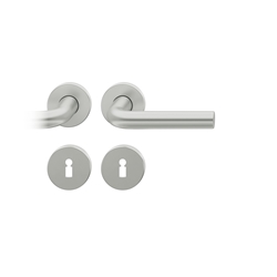 FSB ASL® Drückergarnitur, mit Rosetten, rund, DIN Links-Rechts, BB gelocht, Aluminium, 12 1075, Naturfarbig, mit Stütznocken, Vierkant 8mm, Stärke Abdeckung 7mm, TS 39-58mm Nr. 0 12 1075 01302 0105
