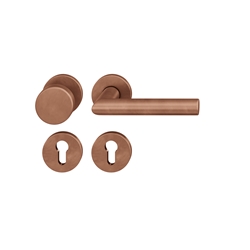 FSB ASL® OT-Wechselgarnitur, mit Rosetten, rund, PZ gelocht, DIN Links-Rechts, Bronze, 12 1076, Hellbronze patiniert gewachst, verdeckt verschraubt, mit Stütznocken, Klasse 4, Vierkant 8mm, TS 39-58mm, mit Knopf 0829 Nr. 0 12 1076 01710 7615