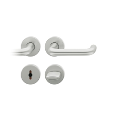 FSB ASL® Drückergarnitur, mit Rosetten, rund, DIN Links-Rechts, WC Schauscheibe/Schlitzkopf, Aluminium, 12 1080, Naturfarbig, mit Stütznocken, Vierkant 8mm, Stärke Abdeckung 7mm, TS 39-58mm Nr. 0 12 1080 01954 0105