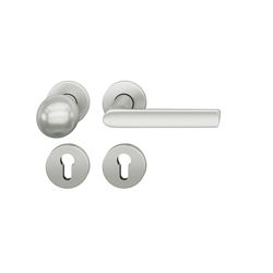 FSB ASL® OT-Wechselgarnitur, mit Rosetten, rund, PZ gelocht, DIN Links-Rechts, Aluminium, 12 1093, Naturfarbig eloxiert, verdeckt verschraubt, mit Stütznocken, Klasse 4, Vierkant 8mm, TS 39-58mm, mit Knopf 0802 Nr. 0 12 1093 01510 0105