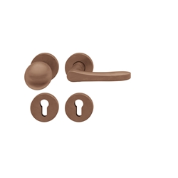 FSB ASL® OT-Wechselgarnitur, mit Rosetten, rund, PZ gelocht, DIN Links-Rechts, Bronze, 12 1106, Hellbronze patiniert gewachst, verdeckt verschraubt, mit Stütznocken, Klasse 4, Vierkant 8mm, TS 39-58mm, mit Knopf 0802 Nr. 0 12 1106 01510 7615