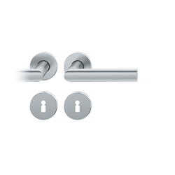 FSB ASL® Drückergarnitur, mit Rosetten, rund, DIN Links-Rechts, BB gelocht, Aluminium, 12 1108, Naturfarbig, mit Stütznocken, Vierkant 8mm, Stärke Abdeckung 7mm, TS 39-58mm Nr. 0 12 1108 01302 0105