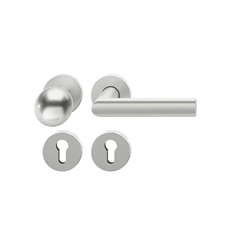 FSB ASL® OT-Wechselgarnitur, mit Rosetten, rund, PZ gelocht, DIN Links-Rechts, Aluminium, 12 1108, Naturfarbig eloxiert, verdeckt verschraubt, mit Stütznocken, Klasse 4, Vierkant 8mm, TS 39-58mm, mit Knopf 0802 Nr. 0 12 1108 01510 0105