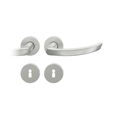 FSB ASL® Drückergarnitur, mit Rosetten, rund, DIN Links-Rechts, BB gelocht, Aluminium, 12 1119, Naturfarbig, mit Stütznocken, Vierkant 8mm, Stärke Abdeckung 7mm, TS 39-58mm Nr. 0 12 1119 01302 0105