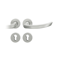 FSB ASL® Drückergarnitur, mit Rosetten, rund, DIN Links-Rechts, PZ gelocht, Aluminium, 12 1119, Naturfarbig, mit Stütznocken, Vierkant 8mm, Stärke Abdeckung 7mm, TS 39-58mm Nr. 0 12 1119 01310 0105