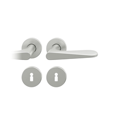 FSB ASL® Drückergarnitur, mit Rosetten, rund, DIN Links-Rechts, BB gelocht, Aluminium, 12 1144, Naturfarbig, mit Stütznocken, Vierkant 8mm, Stärke Abdeckung 7mm, TS 39-58mm Nr. 0 12 1144 01302 0105