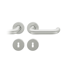 FSB ASL® Drückergarnitur, mit Rosetten, rund, DIN Links-Rechts, BB gelocht, Aluminium, 12 1146, Naturfarbig, mit Stütznocken, Vierkant 8mm, Stärke Abdeckung 7mm, TS 39-58mm Nr. 0 12 1146 01302 0105