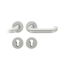 FSB ASL® Drückergarnitur, mit Rosetten, rund, DIN Links-Rechts, PZ gelocht, Aluminium, 12 1146, Naturfarbig, mit Stütznocken, Vierkant 8mm, Stärke Abdeckung 7mm, TS 39-58mm Nr. 0 12 1146 01310 0105