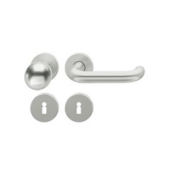 FSB ASL® OT-Wechselgarnitur, mit Rosetten, rund, PZ gelocht, DIN Links-Rechts, Aluminium, 12 1146, Naturfarbig eloxiert, verdeckt verschraubt, mit Stütznocken, Klasse 4, Vierkant 8mm, TS 39-58mm, mit Knopf 0802 Nr. 0 12 1146 01510 0105