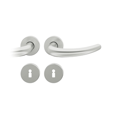 FSB ASL® Drückergarnitur, mit Rosetten, rund, DIN Links-Rechts, BB gelocht, Aluminium, 12 1160, Naturfarbig, mit Stütznocken, Vierkant 8mm, Stärke Abdeckung 7mm, TS 39-58mm Nr. 0 12 1160 01302 0105