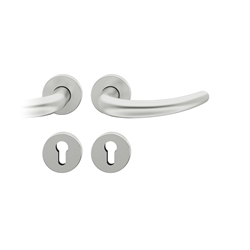 FSB ASL® Drückergarnitur, mit Rosetten, rund, DIN Links-Rechts, PZ gelocht, Aluminium, 12 1160, Naturfarbig, mit Stütznocken, Vierkant 8mm, Stärke Abdeckung 7mm, TS 39-58mm Nr. 0 12 1160 01310 0105