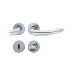 FSB ASL® Drückergarnitur, mit Rosetten, rund, DIN Links-Rechts, WC Schauscheibe/Schlitzkopf, Edelstahl, 12 1160, Edelstahl, mit Stütznocken, Vierkant 8mm, Stärke Abdeckung 7mm, TS 39-58mm Nr. 0 12 1160 01954 6204