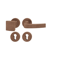 FSB ASL® OT-Wechselgarnitur, mit Rosetten, rund, PZ gelocht, DIN Links-Rechts, Bronze, 12 1163, Hellbronze patiniert gewachst, verdeckt verschraubt, mit Stütznocken, Klasse 4, Vierkant 8mm, TS 39-58mm, mit Knopf 0829 Nr. 0 12 1163 01710 7615