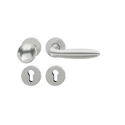 FSB ASL® OT-Wechselgarnitur, mit Rosetten, rund, PZ gelocht, DIN Links-Rechts, Aluminium, 12 1176, Naturfarbig eloxiert, verdeckt verschraubt, mit Stütznocken, Klasse 4, Vierkant 8mm, TS 39-58mm, mit Knopf 0802 Nr. 0 12 1176 01510 0105