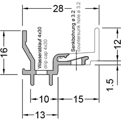 Gutmann Fenster Regenschutzschiene, 6000mm, Aluminium Kocher 1821-TI, blank thermisch getrennt, Falzmaß 25mm (VE= 60 Meter)