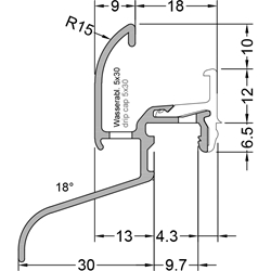 Gutmann Fenster Regenschutzschiene, 6000mm, Aluminium Neckar 22/30 F TXL, mittelbronze, eloxiert mit Stockabdeckung, Falzmaß 22mm (VE= 60 Meter)